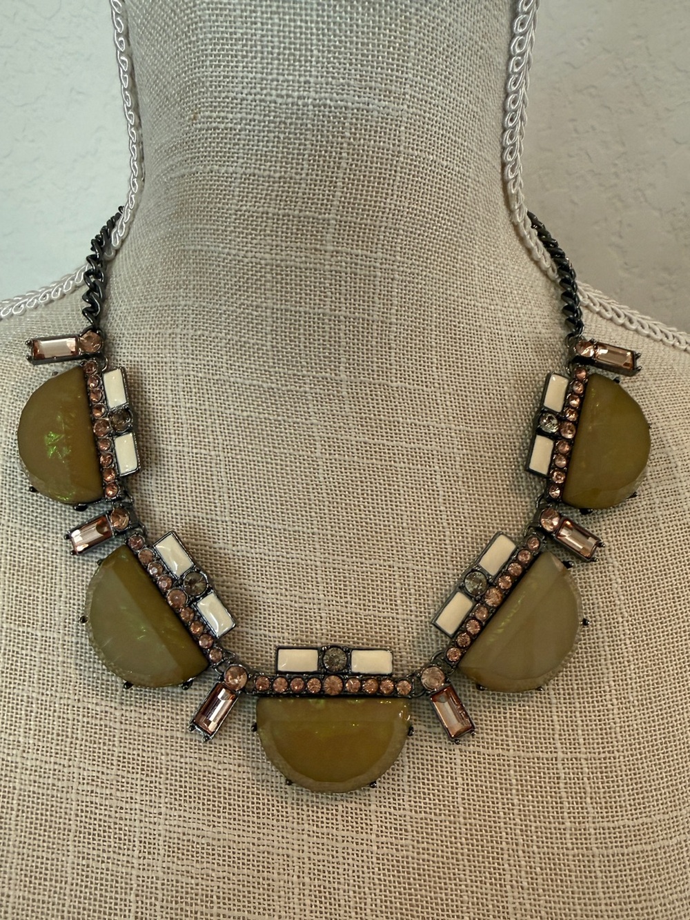 BaubleBar Olive Green & Champagne Crystal Statement Bib Necklace